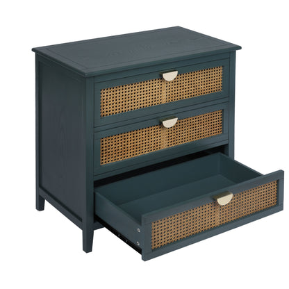 3 Drawer Cabinet - Natural Rattan, Suitable For Bedroom - Green