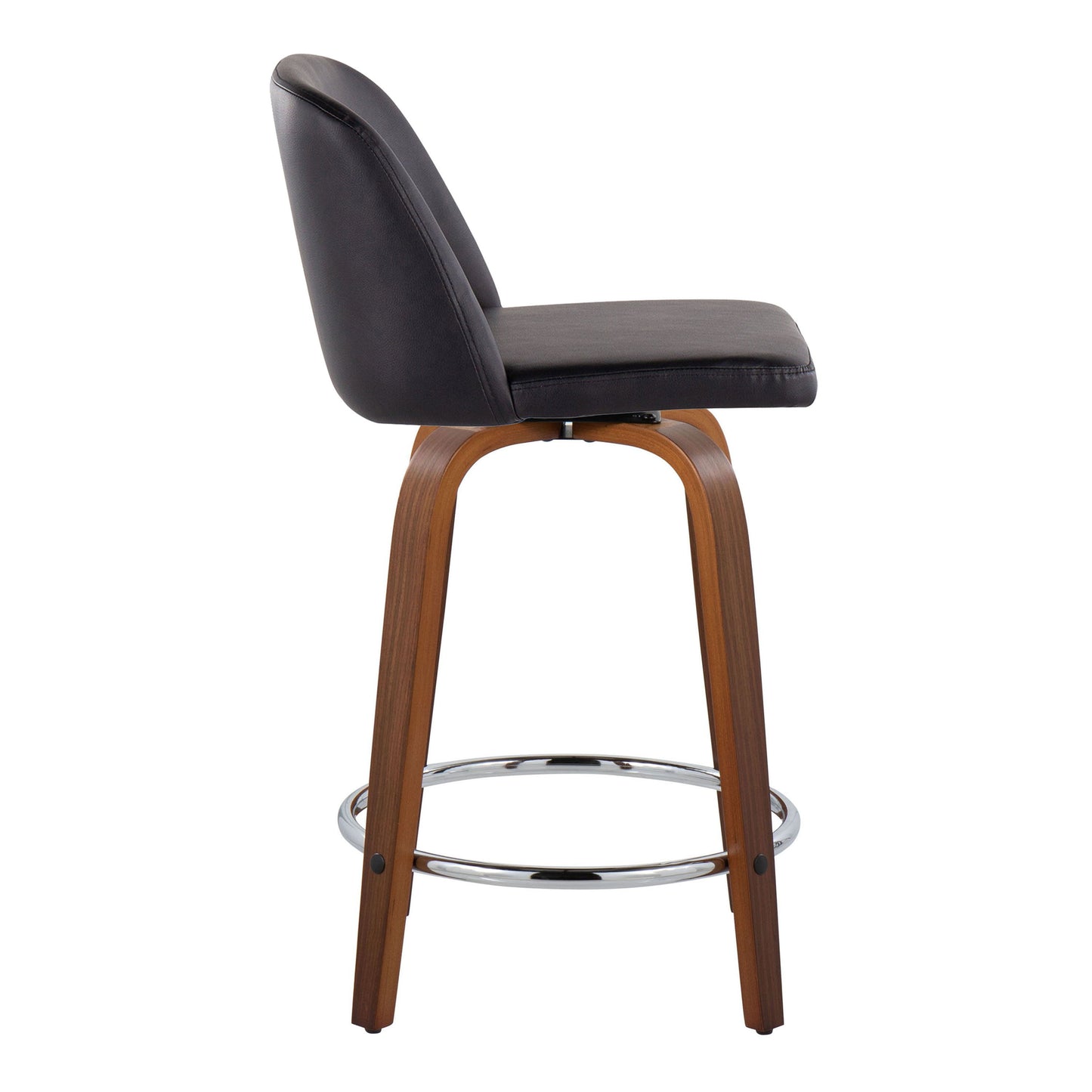 Toriano - Mid-Century Modern Fixed Height Counter Stool With Swivel And Round Footrest (Set of 2) - Walnut / Black