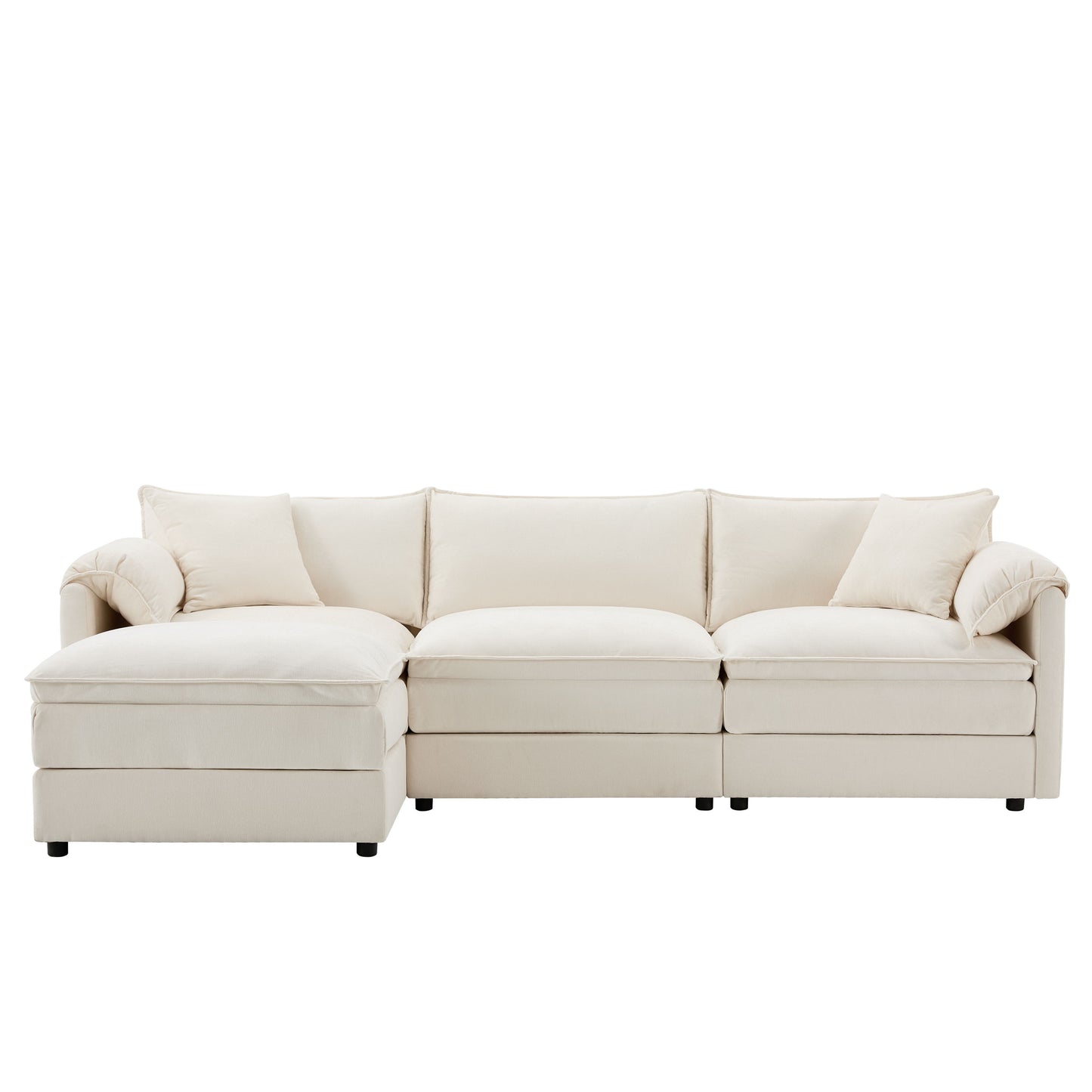 Modular Sectional With Deep And Wide Seat, L Shaped Cloud Couch Set With Double Cushions 4 Seat Sofa With Movable Ottoman Oversized - Cream