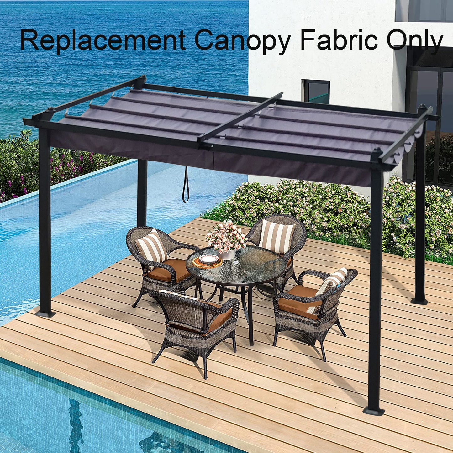 Replacement Canopy Top Fabric For 10X10 Ft Outdoor Patio Retractable Pergola Sunshelter Pergola Canopy - Gray