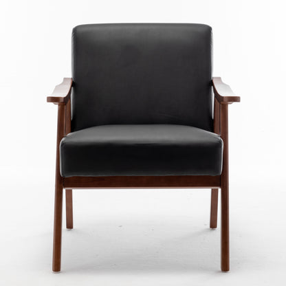 Mid Century Modern Wingback Accent Chair With Solid Wood Frame And Extra Thick Backrest - Lounge Chair For Living Room, Bedroom, Or Reading Room - Black