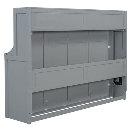 Full Size Murphy Bed With Hydraulic Lift & Desk Design - Gray