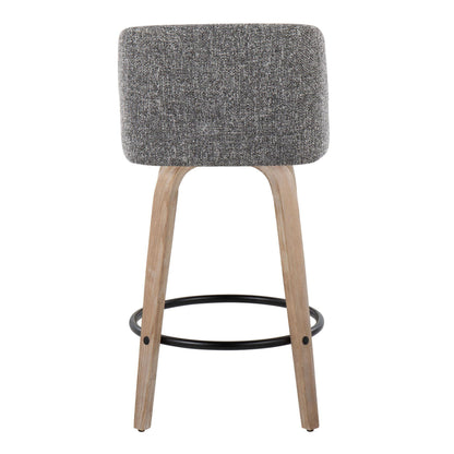 Toriano - Mid-Century Modern Fixed Height Counter Stool With Swivel With Round Footrest (Set of 2) - White Washed / Gray