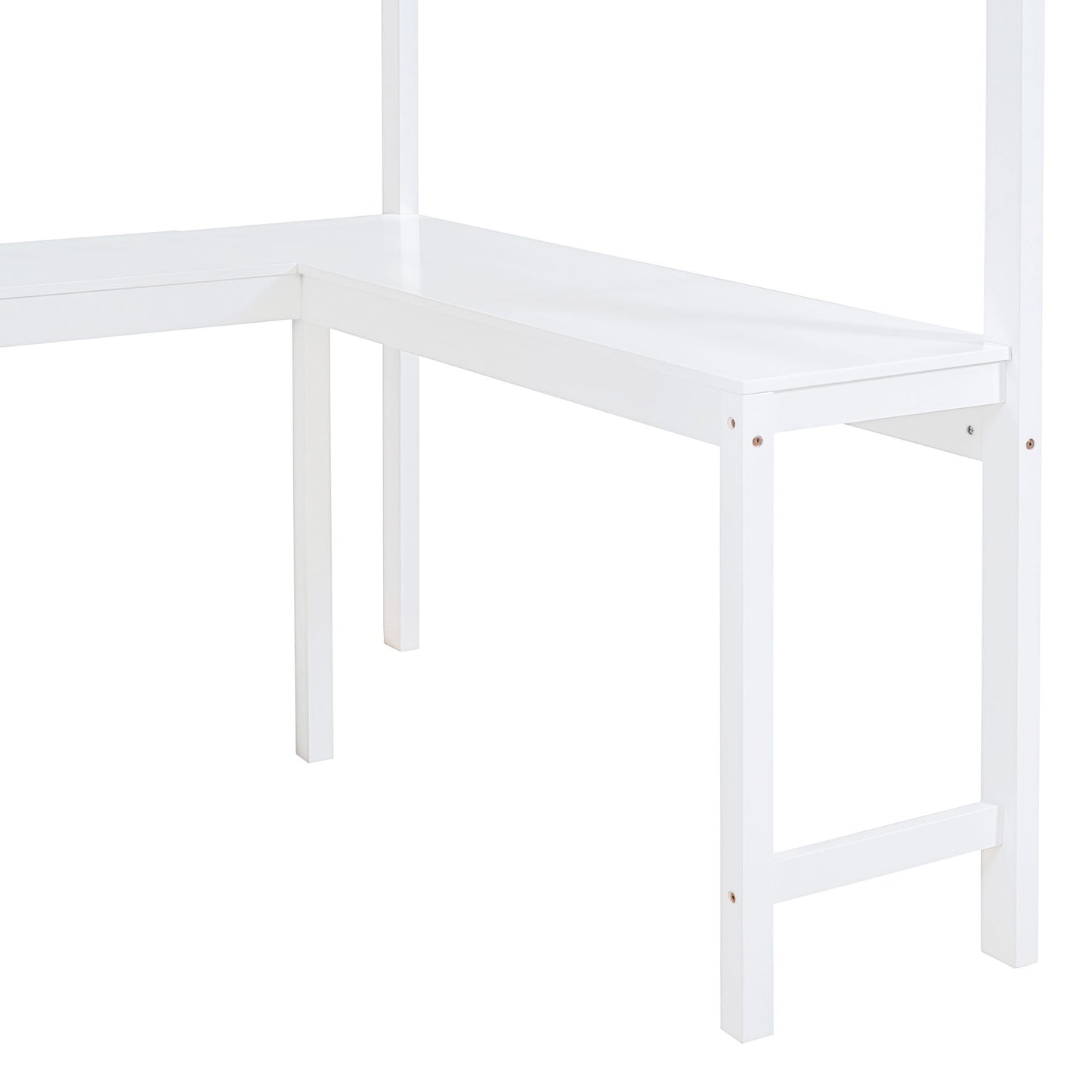 Full Size Loft Bed With Desk And Storage Shelves - White