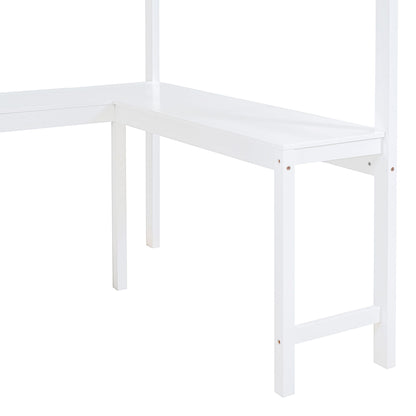 Full Size Loft Bed With Desk And Storage Shelves - White