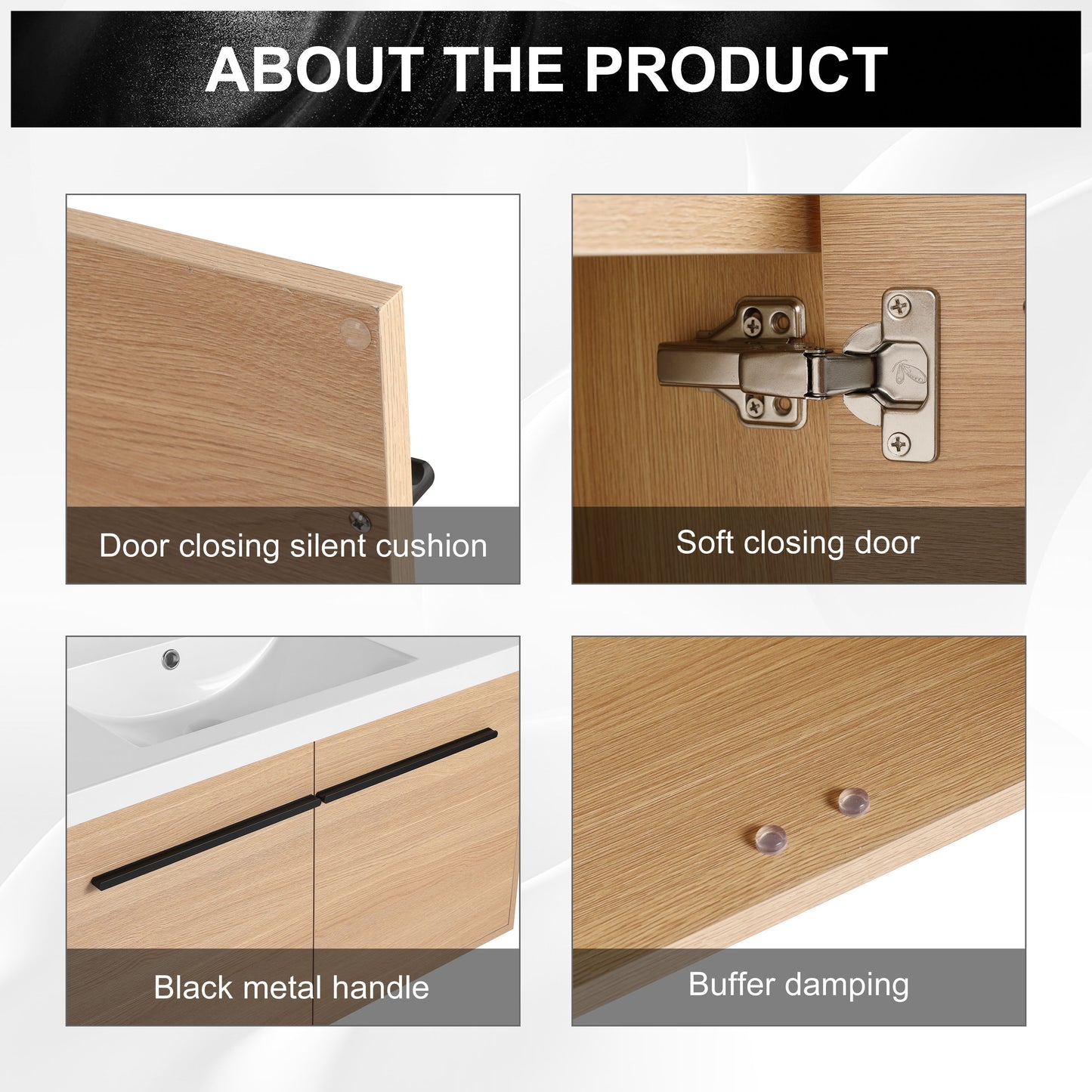 Bathroom Vanity With Resin Countertop Sink, 2 Doors Cabinet Set - Oak
