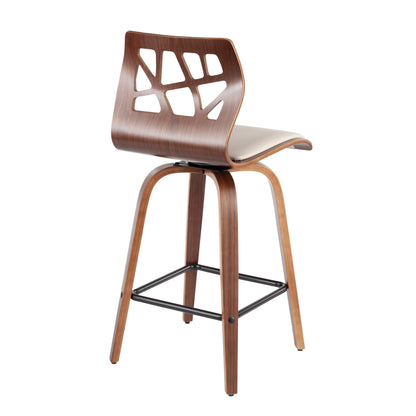 Folia - Mid-Century Modern Counter Stool (Set of 2) - Walnut / Cream
