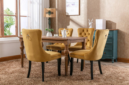 Nikki - Modern, High-End Tufted Solid Wood Contemporary Velvet Upholstered Dining Chair With Wood Legs Nailhead Trim (Set of 2) - Gold