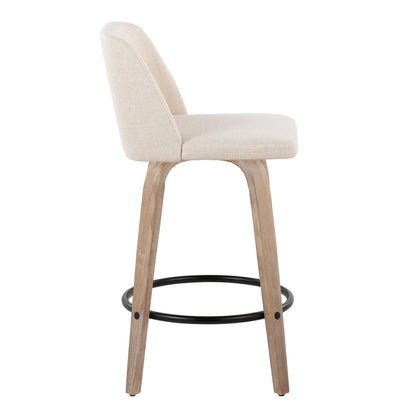 Toriano - Mid-Century Modern Fixed Height Counter Stool With Swivel With Round Footrest (Set of 2) - White Washed / Cream