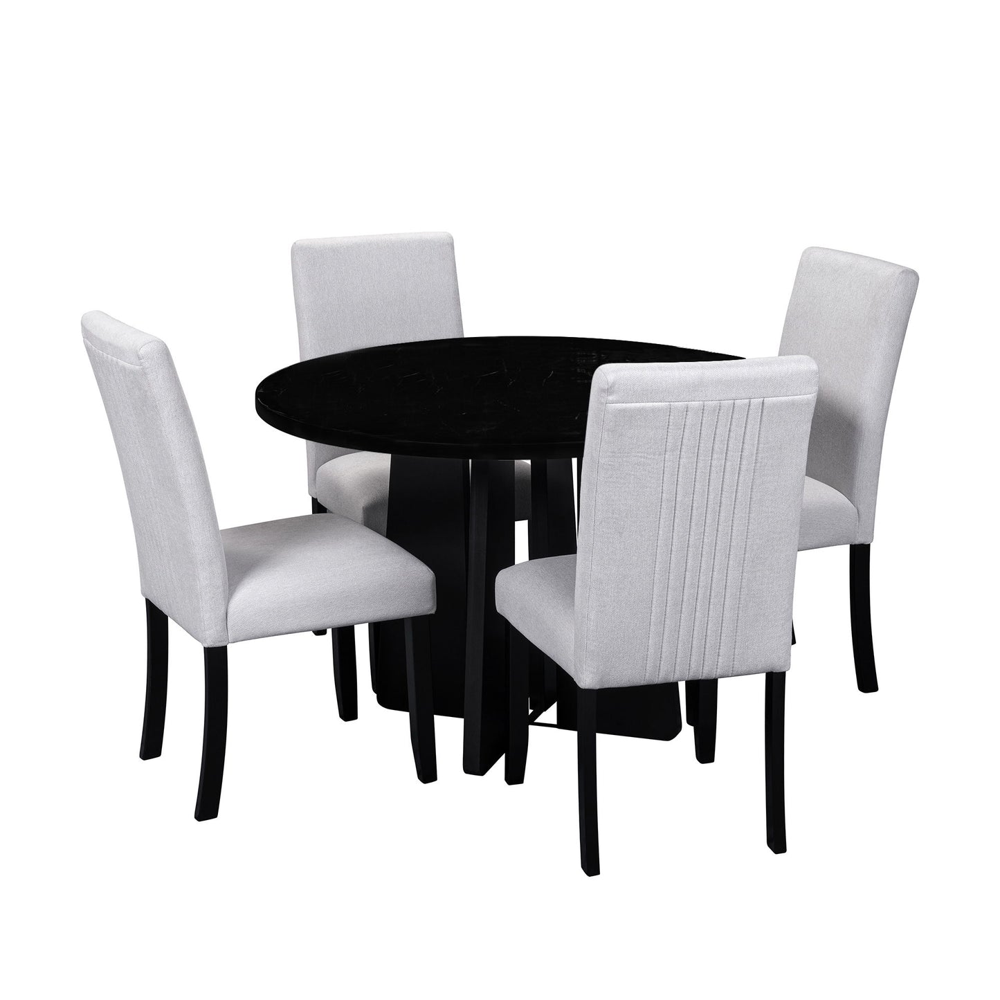 5 Piece Round Dining Table Set, Modern Dining Table And 4 Upholstered Chairs For Dining Room, Kitchen Room, Living Room - Beige / Black