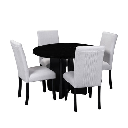 5 Piece Round Dining Table Set, Modern Dining Table And 4 Upholstered Chairs For Dining Room, Kitchen Room, Living Room - Beige / Black