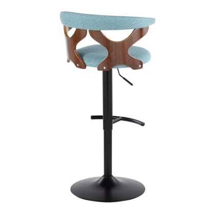 Gardenia - Contemporary Adjustable Barstool With Swivel With Rounded T Footrest (Set of 2) - Black / Walnut / Teal