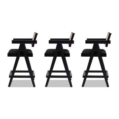 Milan - Modern Webbing Back Counter Bar Stool With Arms (Set of 3) - Ebony Black