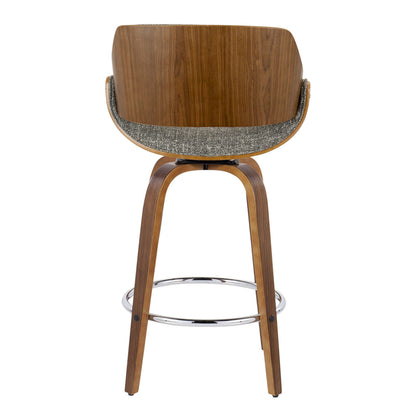 Fabrizzi - Mid-Century Modern Fixed Height Counter Stool With Swivel With Round Footrest (Set of 2) - Walnut / Gray