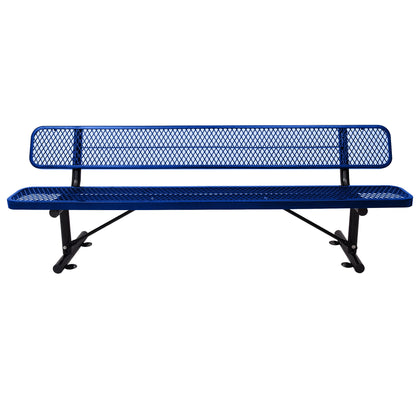 8' Outdoor Steel Bench With Backrest - Blue