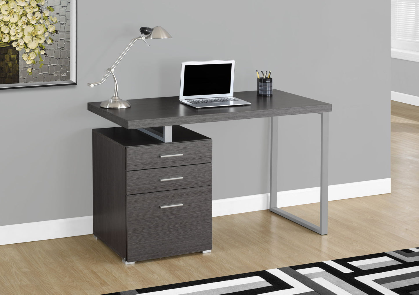 Computer Desk For Home Office, Laptop, Left, Right Set - Up, Storage Drawers, Contemporary & Modern - Gray