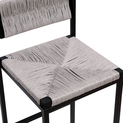 Hand Weave Bar Stools With Back Counter Height Bar Chairs (Set of 2), Paper Rope Woven Dining Stool For Kitchen, Home & Office - Gray