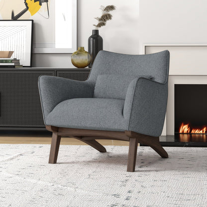 Brayden - Mid-Century Modern Side Linen Armchair - Gray / Wood