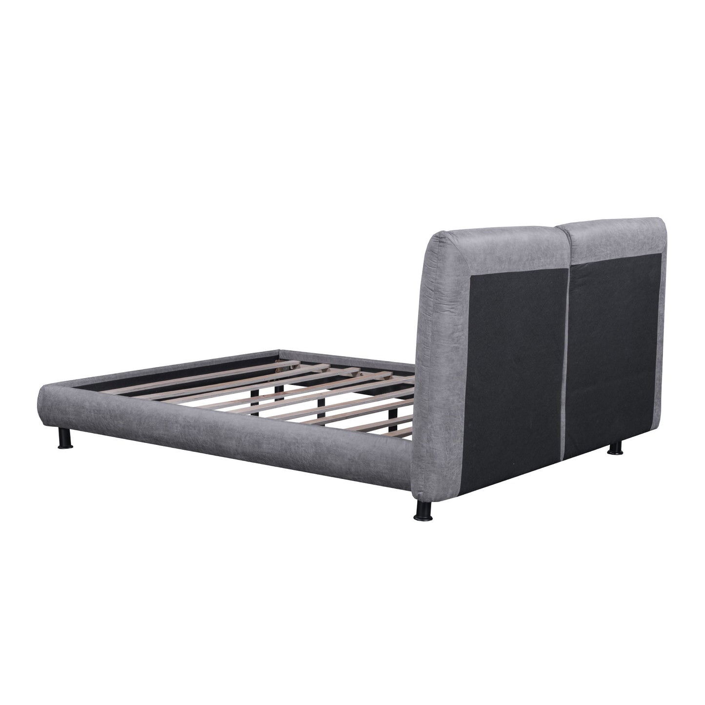 Queen Size Upholstered Platform Bed With 2 Large Headrests And Thick - Gray