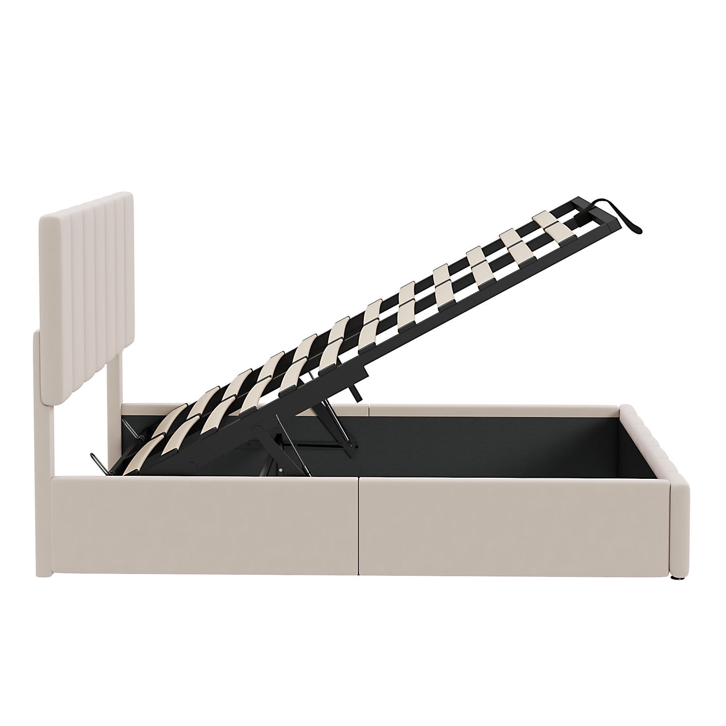 Full Size Upholstered Platform Bed With A Hydraulic Storage System - Beige
