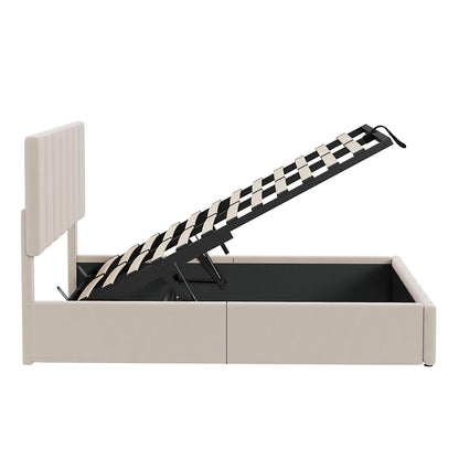 Full Size Upholstered Platform Bed With A Hydraulic Storage System - Beige