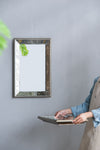 Antique Rectangle Mirror With Floral Accents, Mirrored Display Tray, Wall Mirror - Silver