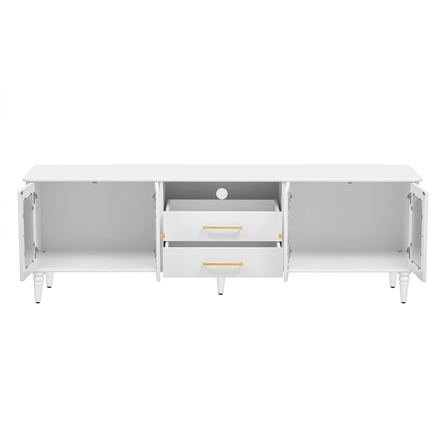 Retro TV Stand For TVs Up To 75", Entertainment Center Media Console With Fluted Glass Doors And 5 Solid Wood Legs For Living Room - White