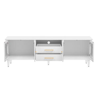 Retro TV Stand For TVs Up To 75", Entertainment Center Media Console With Fluted Glass Doors And 5 Solid Wood Legs For Living Room - White