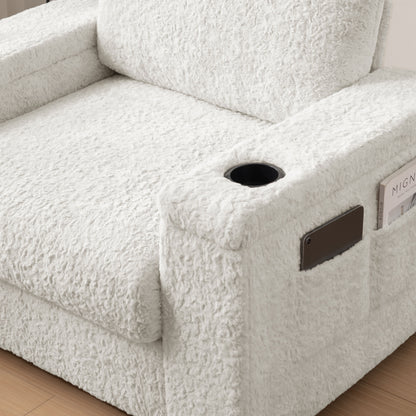 Oversized Chaise Lounge Indoor Rabbit Fur Sofa Bed With Storage Ottoman And Armrests Cup Holders With Deep Seat - Beige