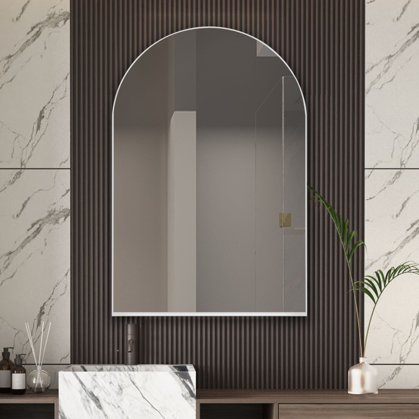 Arched Recessed Medicine Cabinet, Metal Framed Bathroom Wall Cabinet With Mirror And Adjustable Shelves, Wall Mirror With Storage For Bathroom - White