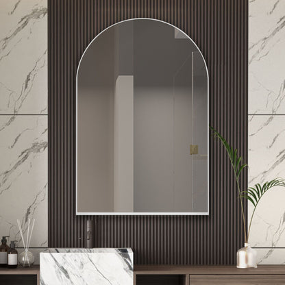 Arched Recessed Medicine Cabinet, Metal Framed Bathroom Wall Cabinet With Mirror And Adjustable Shelves, Wall Mirror With Storage For Bathroom - White