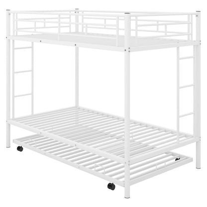 Twin Over Twin Bunk Bed With Trundle - White