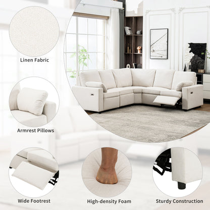 Power Recliner Sectional Sofa Home Theater Reclining Sofa With Two USB Ports, Two Storage Drawers For Living Room - Beige