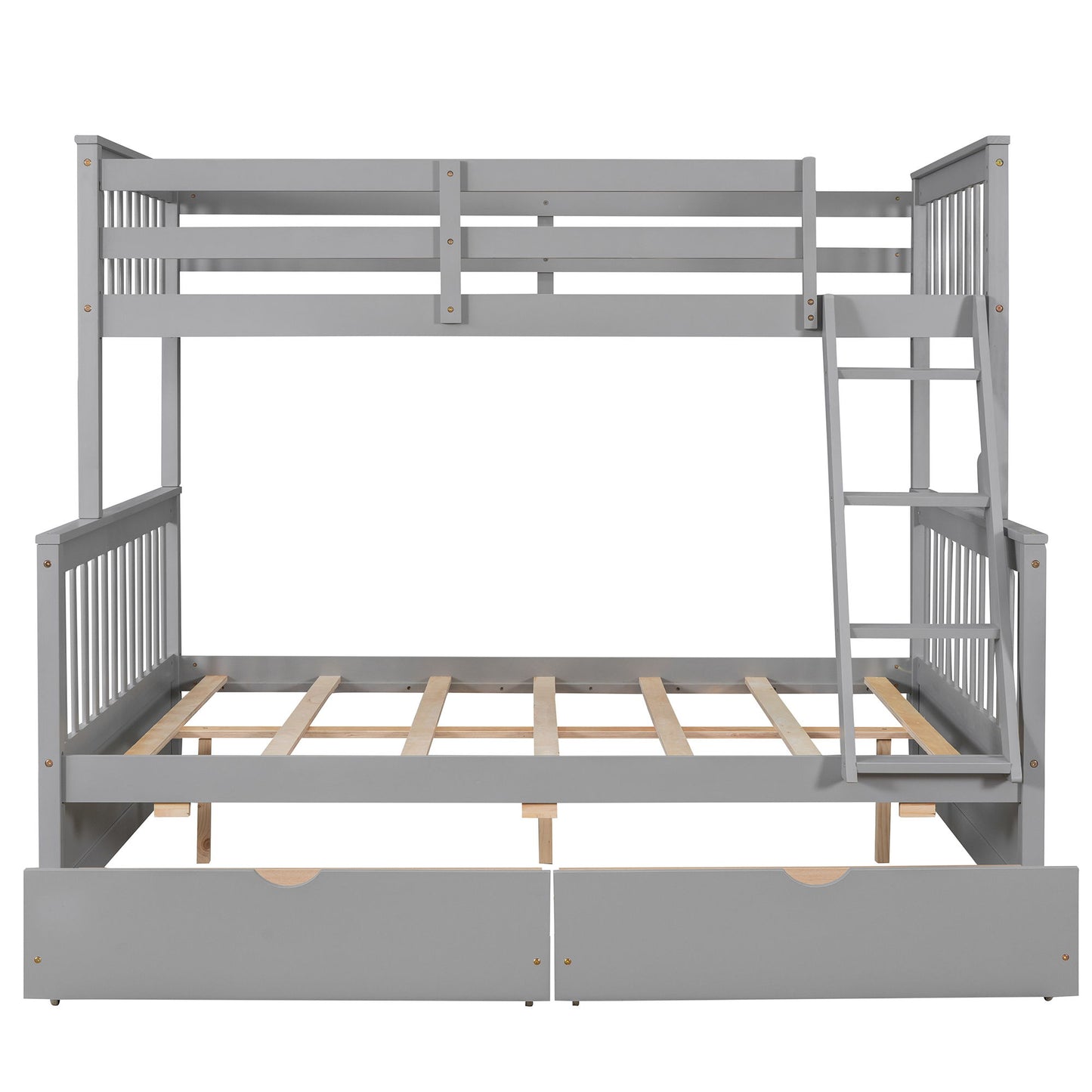 Twin Over Full Bunk Bed With Ladders And Two Storage Drawers - Gray