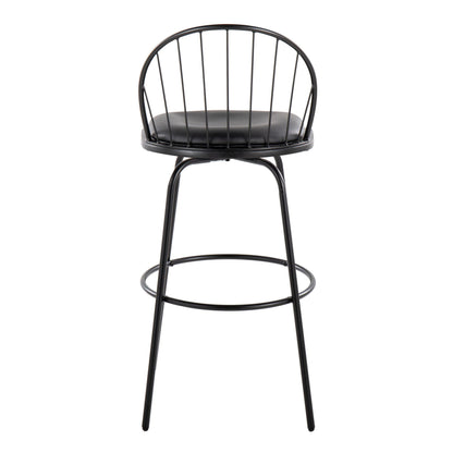 Riley - Claire Farmhouse Fixed Height Barstool With Swivel With Round Footrest (Set of 2) - Black