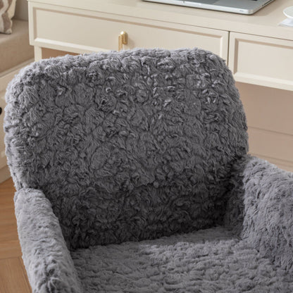 Office Chair, Artificial Rabbit Hair Home Office Chair With Golden Metal Base, Adjustable Desk Chair Swivel Office Chair, Vanity Chair - Gray
