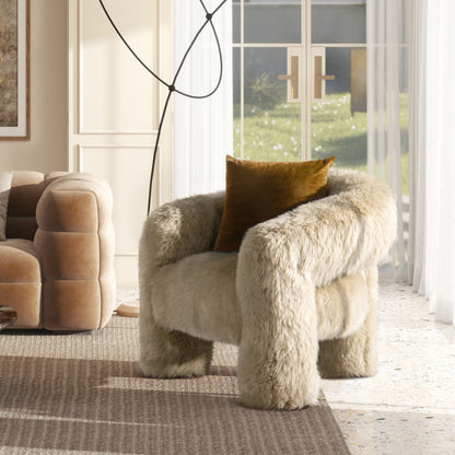 Avalon - Genuine Sheepskin Fur Split Barrel Back Accent Chair - Natural Blonde