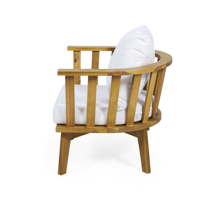4 Pieces Acacia Wood Patio Furniture Set, Outdoor Furniture With Coffee Table, Patio Conversation Set Deep Seating With Soft Cushion, Porch Chairs For Backyard Porch Balcony - Teak / White