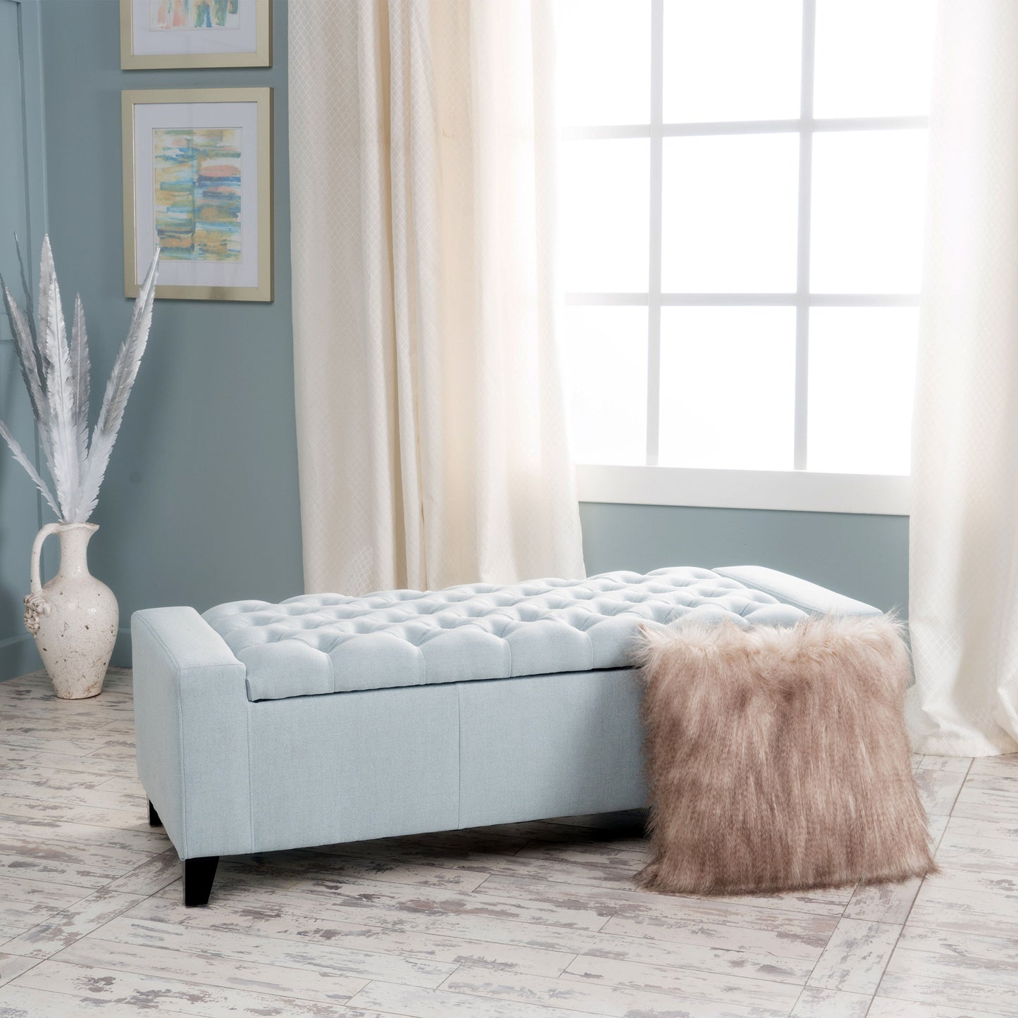Stylish Guernsey Ottoman With Storage Function - Light Sky