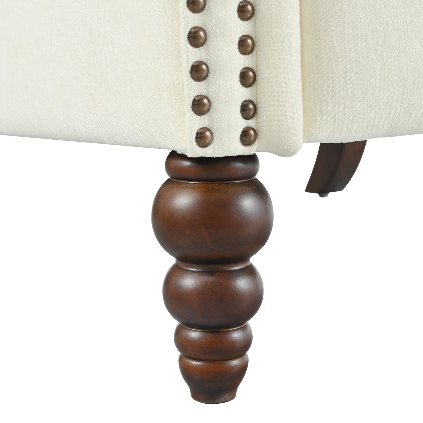 Push Back Recliner Chair Upholstered With Classic Wing Back And Solid Gourd-Shaped Legs For Living Room - Beige