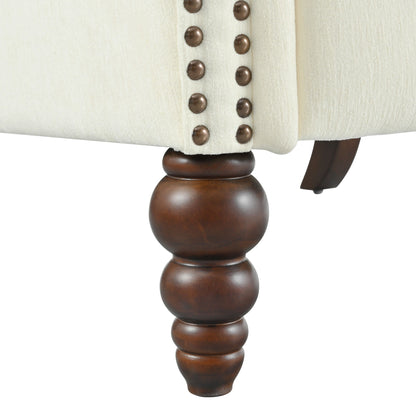 Push Back Recliner Chair Upholstered With Classic Wing Back And Solid Gourd-Shaped Legs For Living Room - Beige