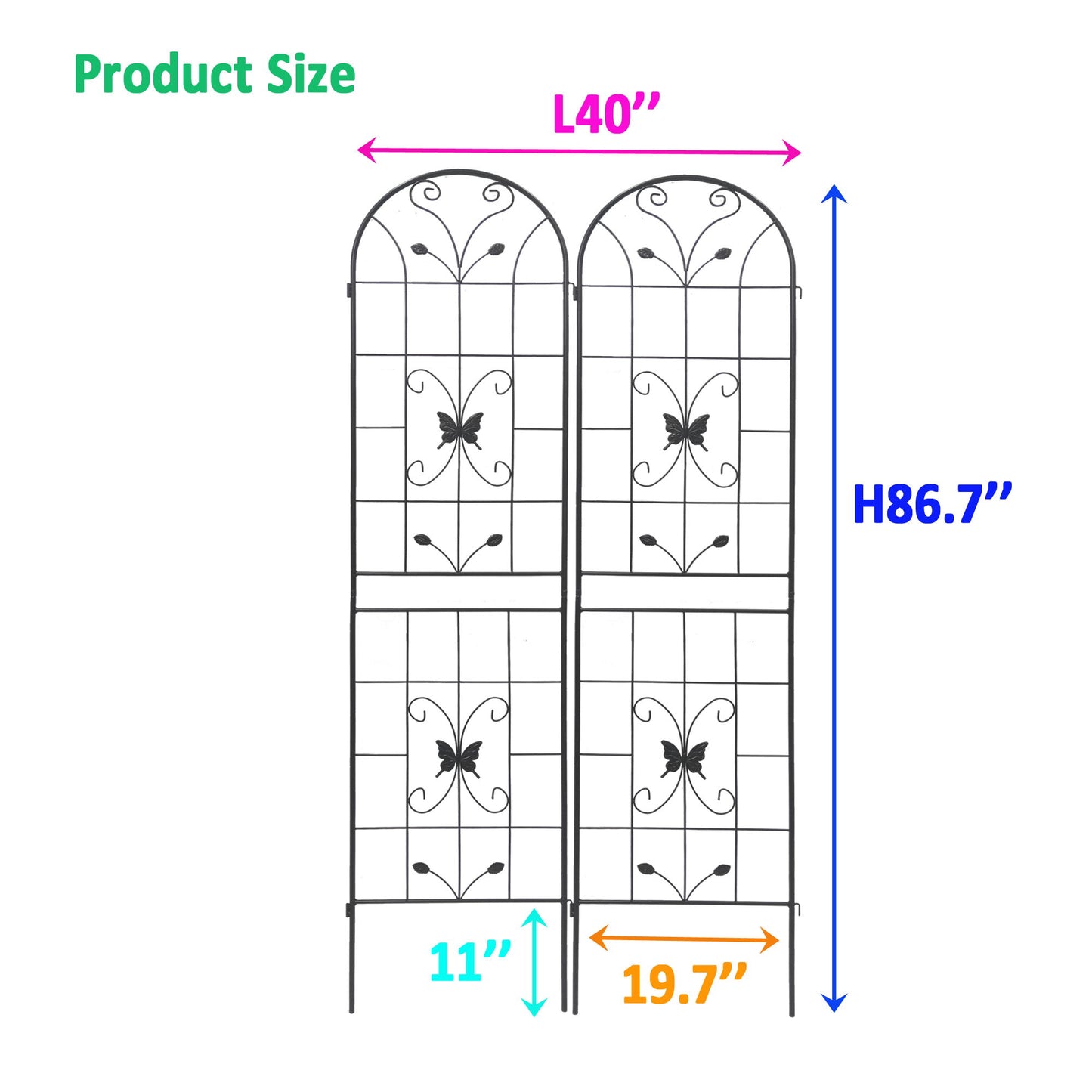 2 Pack Garden Metal Trellis Rustproof Trellis For Climbing Plants Outdoor Flower Support - Black