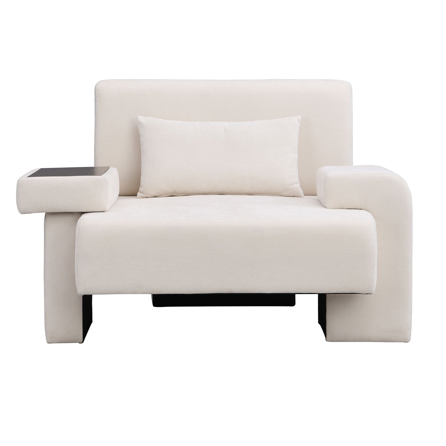 Modern Oversized Armchair, Wide Mid-Century Chair With Pillow Upholstered, Sturdy Wood Frame & Soft Cushion For Living Room - Beige