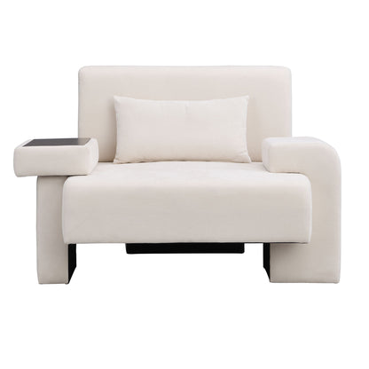 Modern Oversized Armchair, Wide Mid-Century Chair With Pillow Upholstered, Sturdy Wood Frame & Soft Cushion For Living Room - Beige