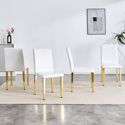 (Set of 4) Backrest Chairs With Gold Metal Legs A Perfect Match, Suitable For Minimalist And Contemporary Home Decor Styles - White / Gold