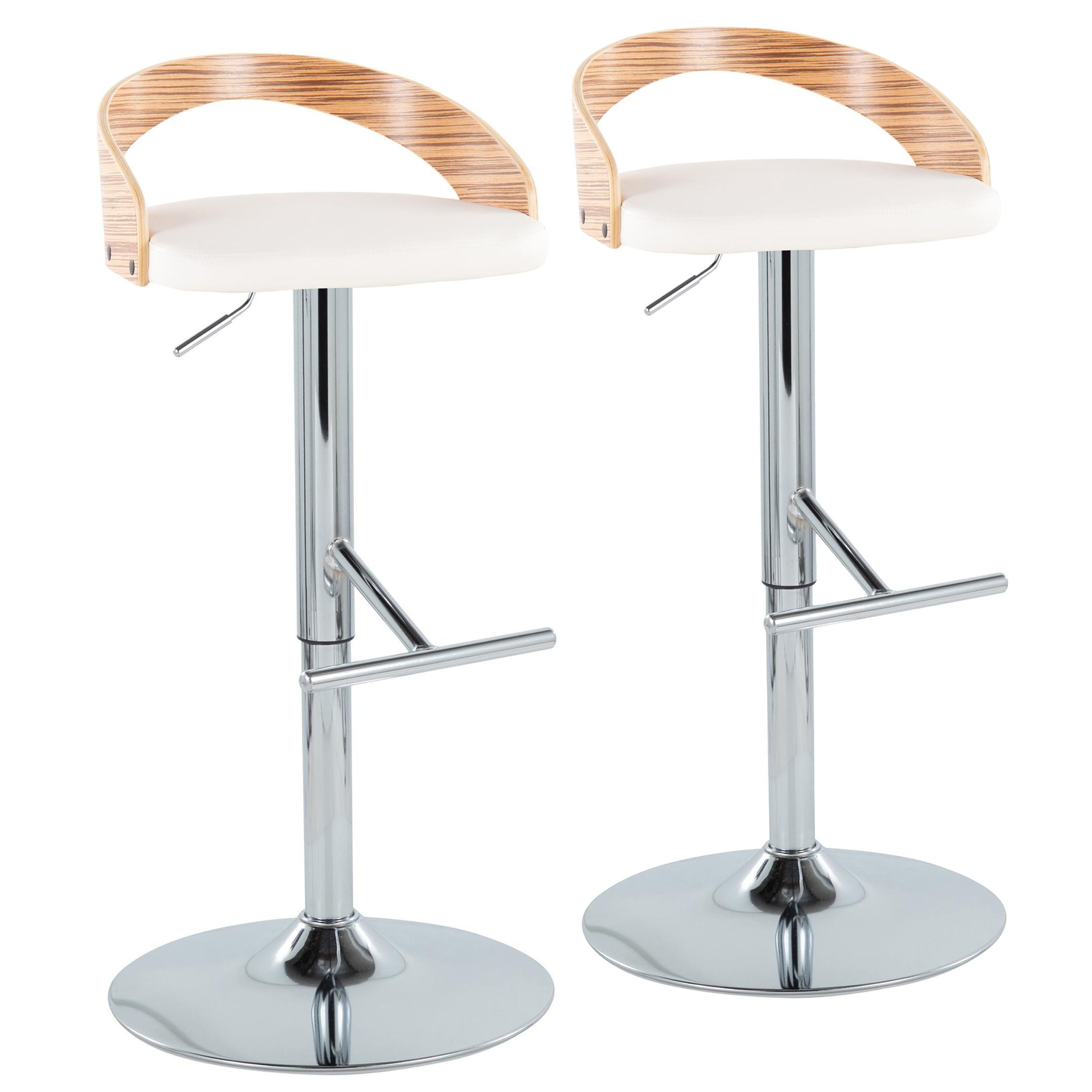 Grotto - Mid-Century Modern Adjustable Height Barstool With Swivel With Straight T Footrest (Set of 2) - Chrome / Zebra / White