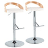 Grotto - Mid-Century Modern Adjustable Height Barstool With Swivel With Straight T Footrest (Set of 2) - Chrome / Zebra / White