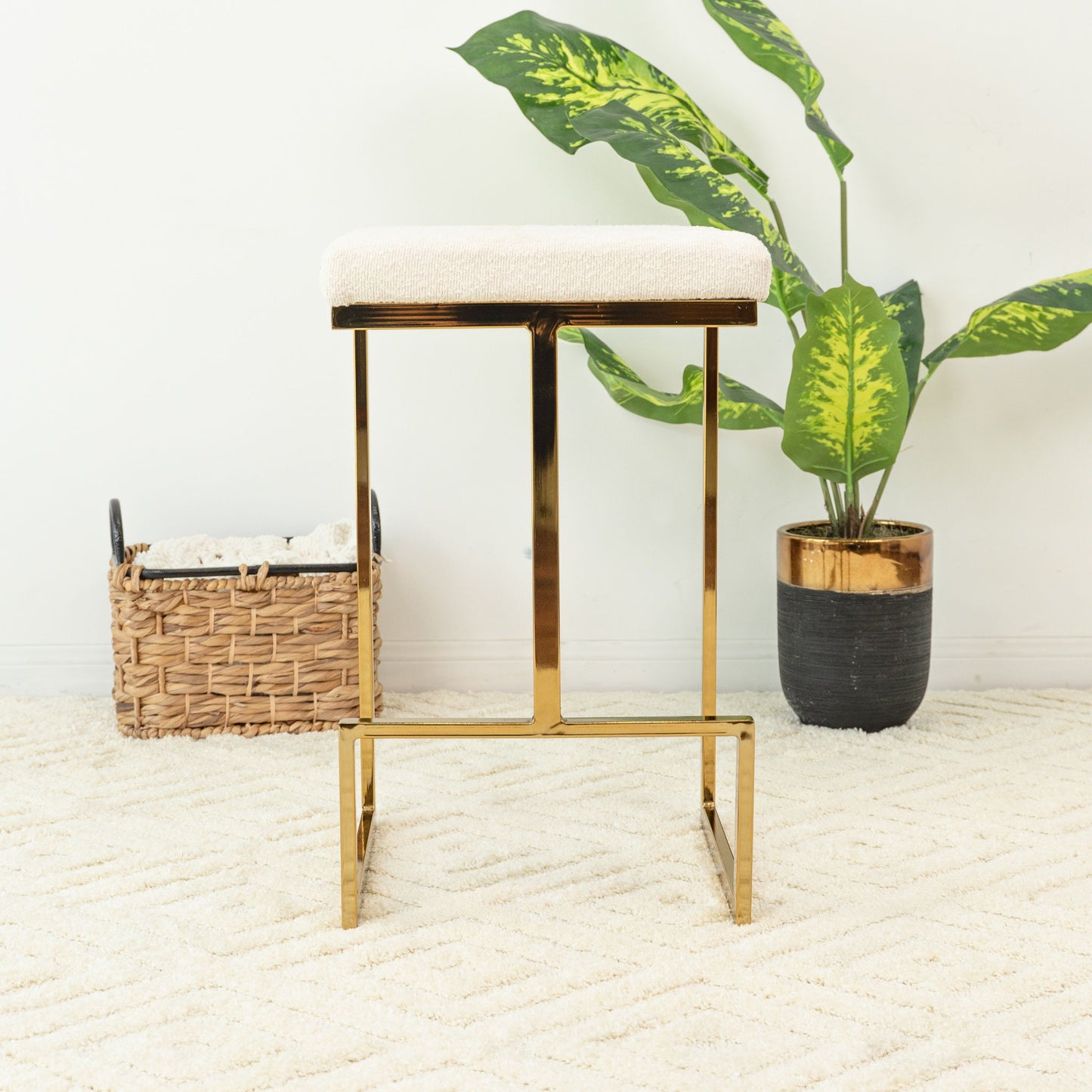 Joel - Mid-Century Modern Luxury Upholstered Stool - White