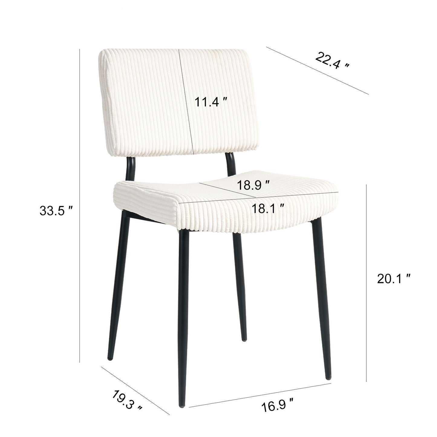 Modern Dining Chair Fabric Upholstered Chairs With Black Metal Legs For Home And Bedroom (Set of 2) - Beige