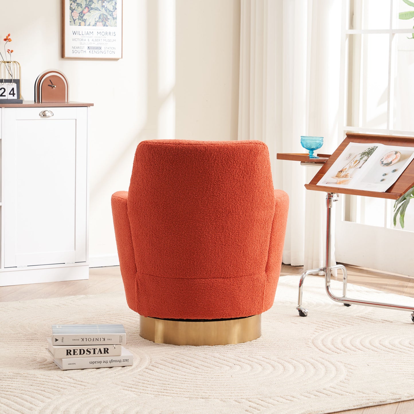 Teddy Swivel Barrel Chair, Swivel Accent Chairs Armchair For Living Room, Reading Chairs For Bedroom Comfy, Round Barrel Chairs With Gold Stainless Steel Base - Orange